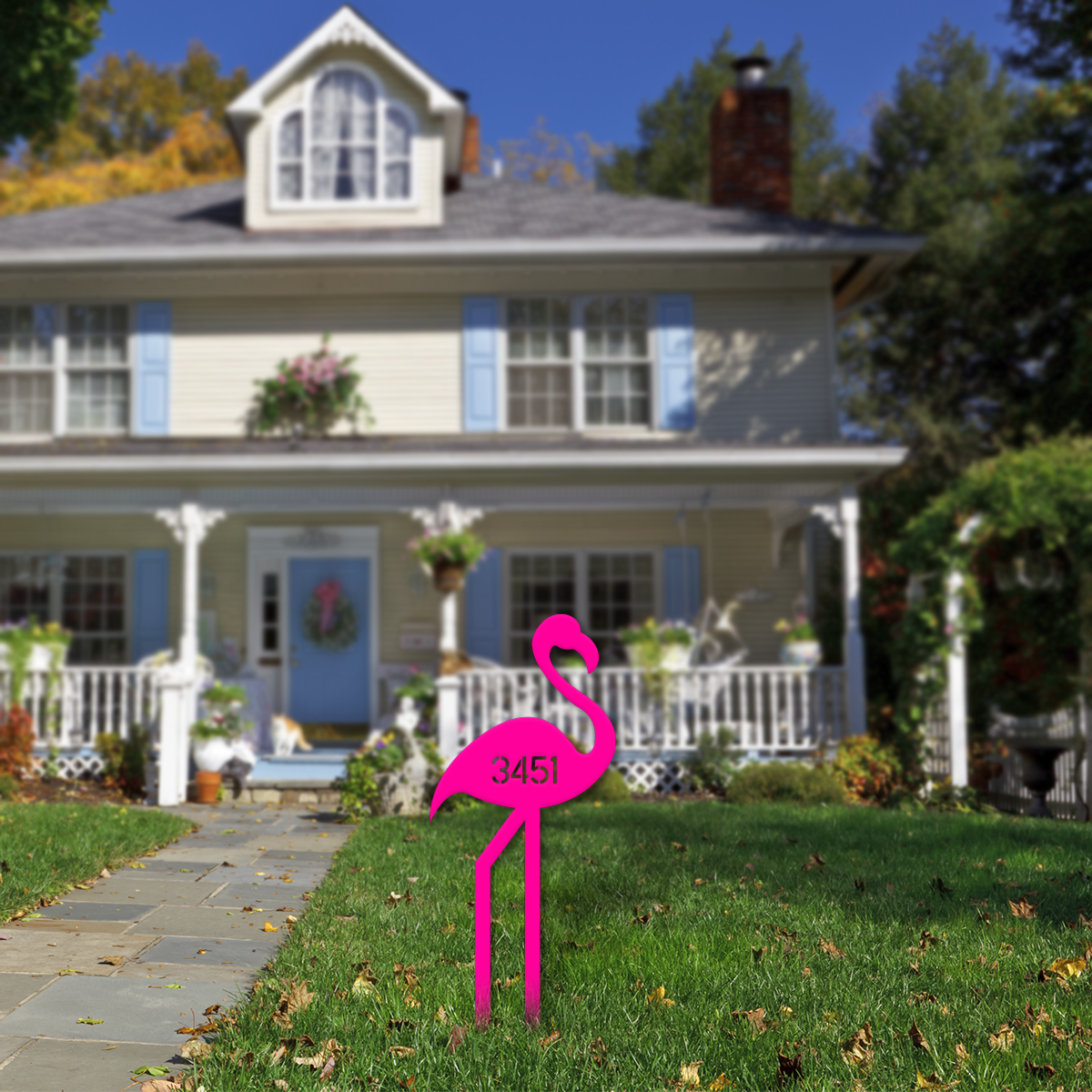 Flamingo Address Yard Sign (+ FREE Solar Lights)