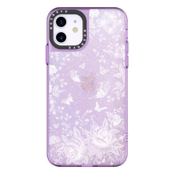 White Rose Garden Glitter Phone Case - iPhone 11 Case