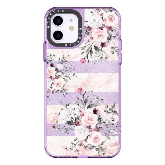 Pink Marble Flowers Glitter Phone Case - iPhone 11 Case