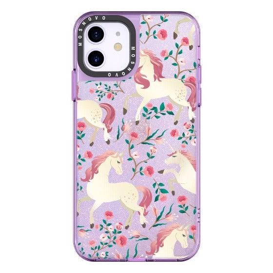 Unicorn with Floral Glitter Phone Case - iPhone 11 Case