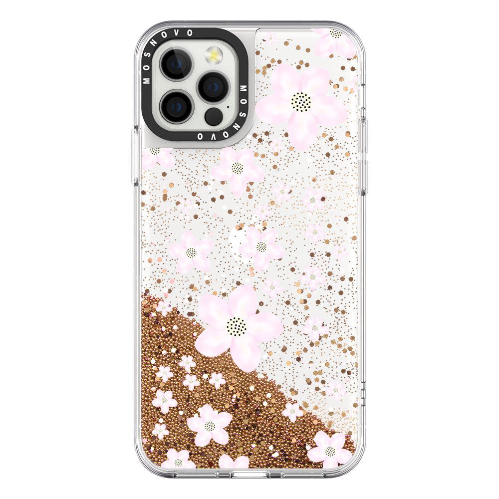 Pink Cherry Blossoms Glitter Phone Case - iPhone 12 Pro Case