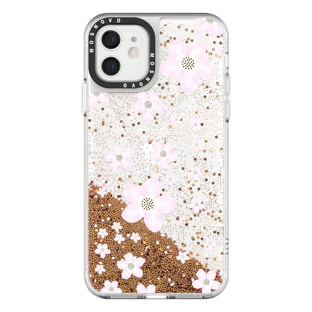 Pink Cherry Blossoms Glitter Phone Case - iPhone 12 Mini Case