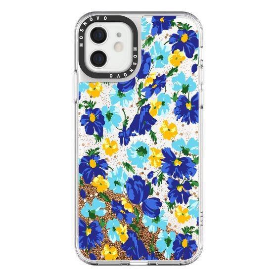 Bluish Flowers Floral Glitter Phone Case - iPhone 12 Case