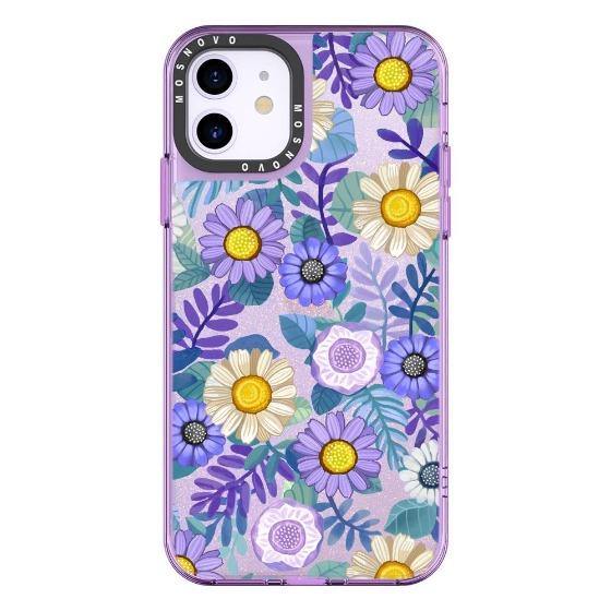 Purple Floral Glitter Phone Case - iPhone 11 Case