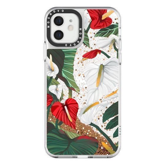 Anthurium Floral Flower Glitter Phone Case - iPhone 12 Case