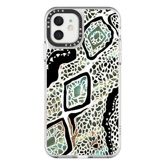 Turquoise Snake Skin Glitter Phone Case - iPhone 12 Mini Case