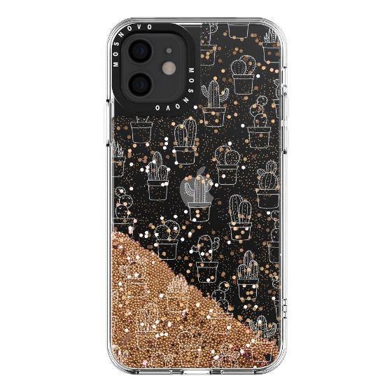 White Potted Cactus Glitter Phone Case - iPhone 12 Case