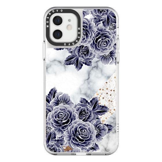 Marble with Purple Flowers Glitter Phone Case - iPhone 12 Mini Case