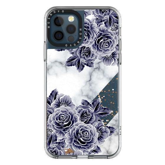 Marble with Purple Flowers Glitter Phone Case - iPhone 12 Pro Max Case