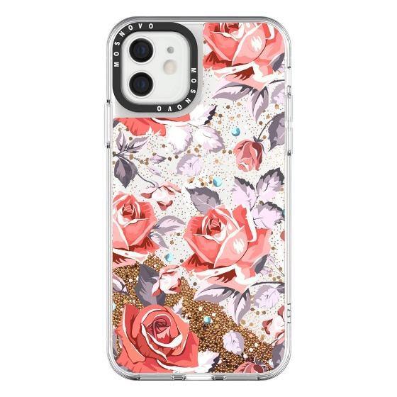 Retro Flower Roses Glitter Phone Case - iPhone 12 Mini Case