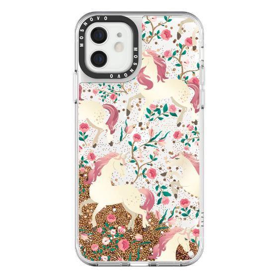 Unicorn with Floral Glitter Phone Case - iPhone 12 Mini Case