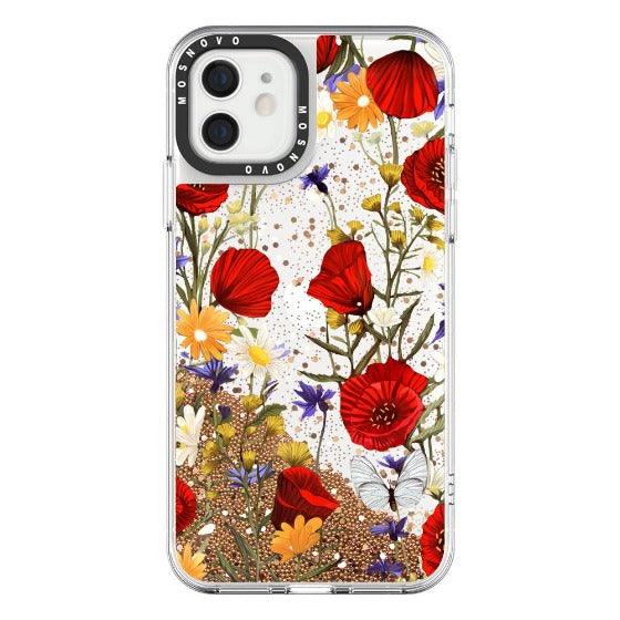 Poppy Floral Glitter Phone Case - iPhone 12 Case