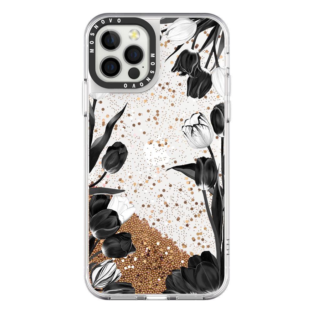 Black Tulips Glitter Phone Case - iPhone 12 Pro Max Case