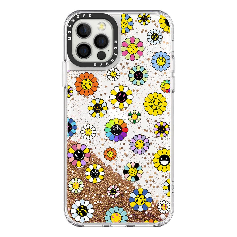 Flower Smiley Face Glitter Phone Case - iPhone 12 Pro Max Case