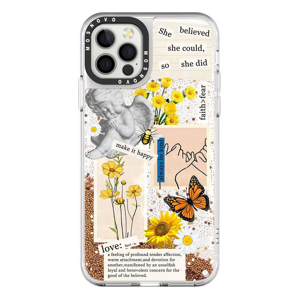 Vintage Collage Sunflower Butterfly Glitter Phone Case - iPhone 12 Pro Max Case