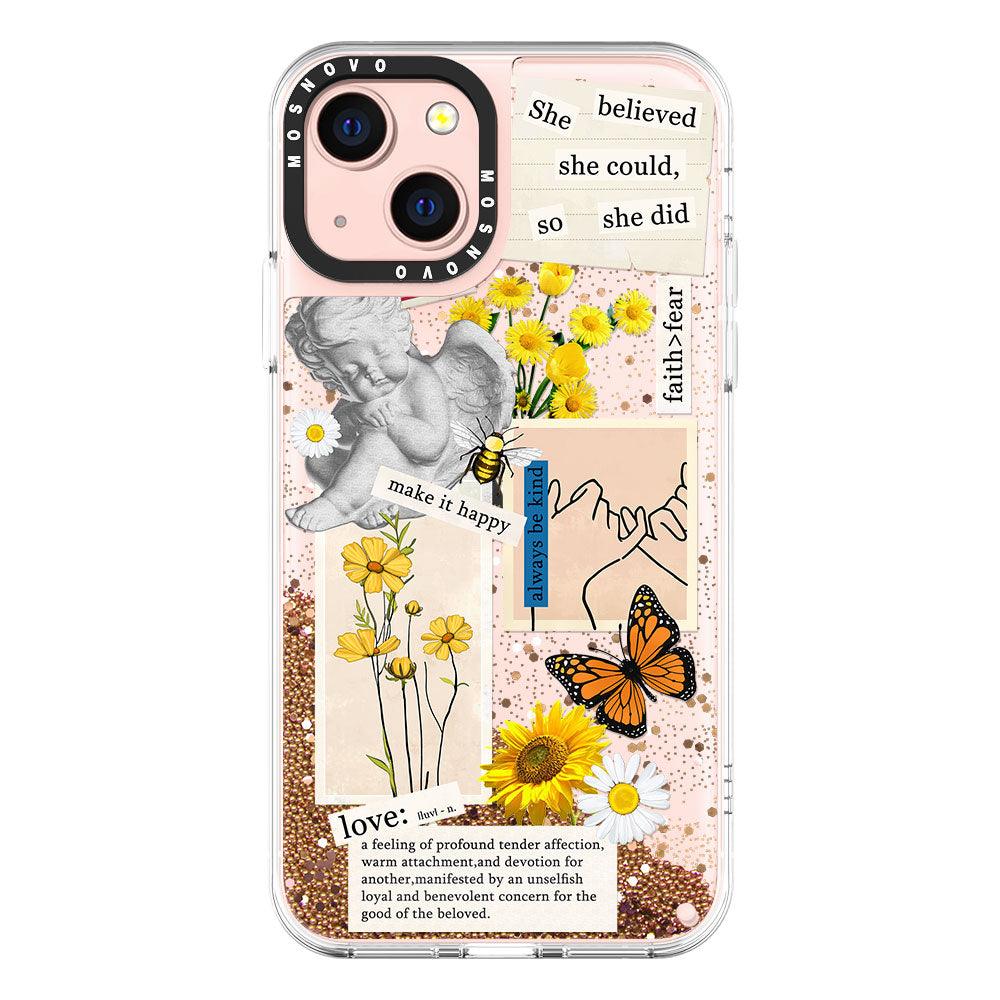 Vintage Collage Sunflower Butterfly Glitter Phone Case - iPhone 13 Case