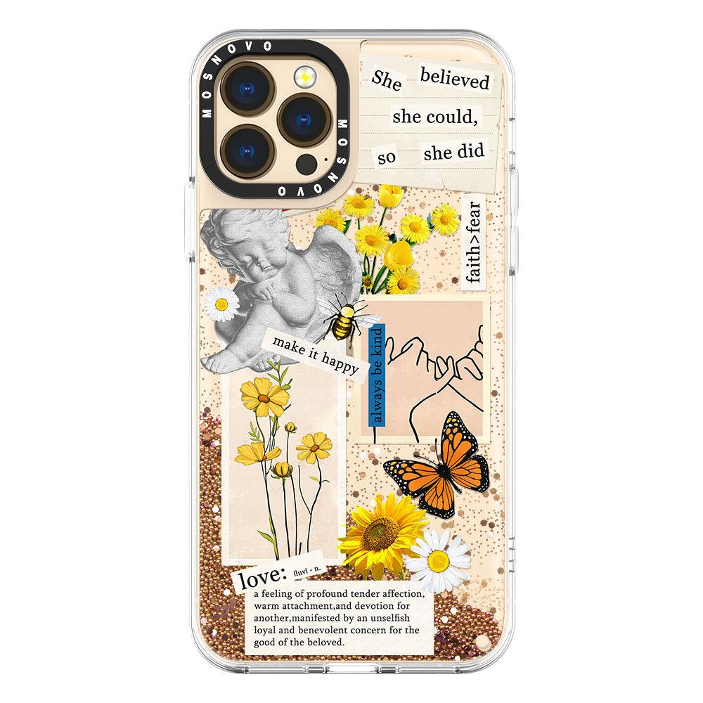 Vintage Collage Sunflower Butterfly Glitter Phone Case - iPhone 13 Pro Max Case