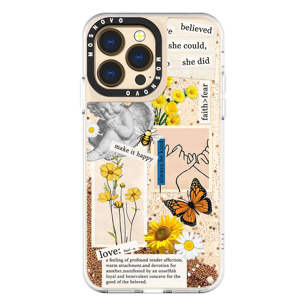 Vintage Collage Sunflower Butterfly Glitter Phone Case - iPhone 13 Pro Case