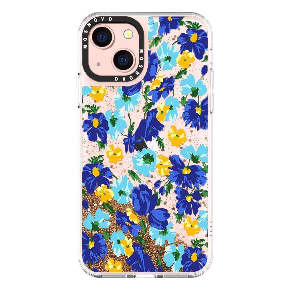 Bluish Flowers Floral Glitter Phone Case - iPhone 13 Case