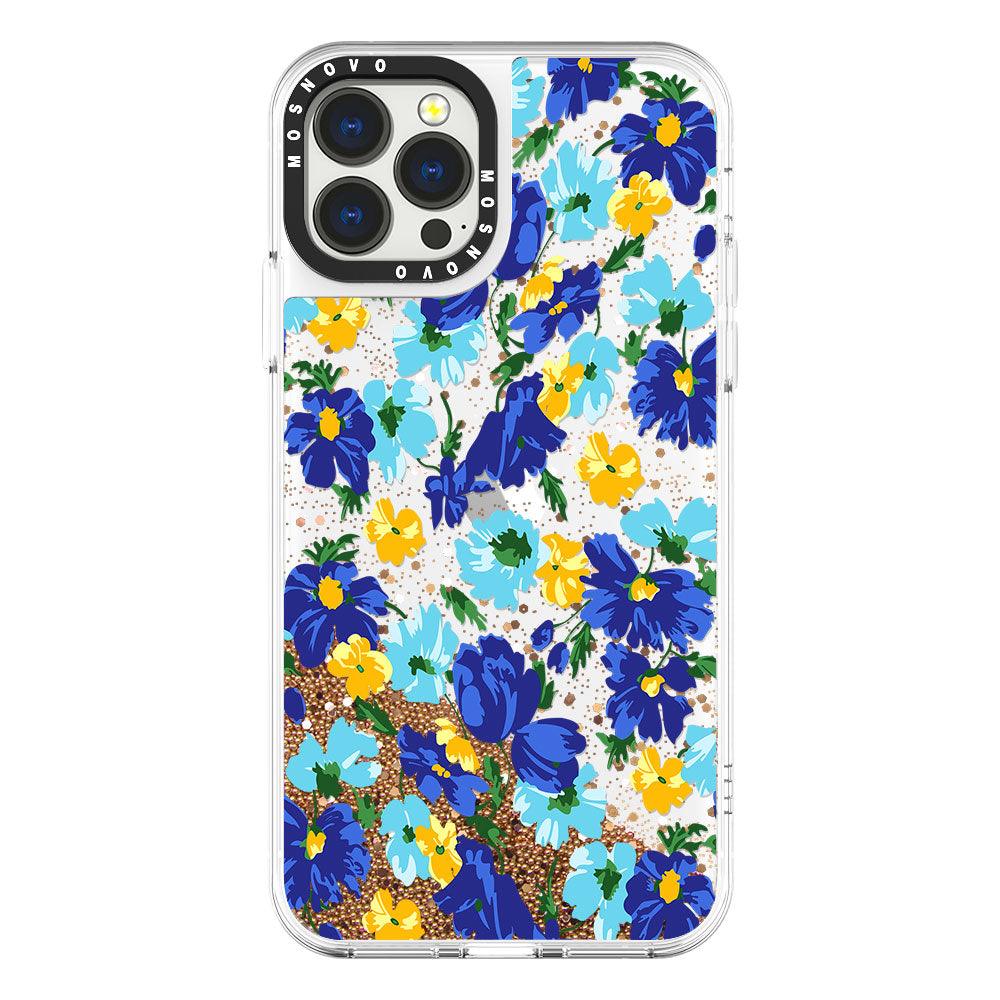 Bluish Flowers Floral Glitter Phone Case - iPhone 13 Pro Max Case