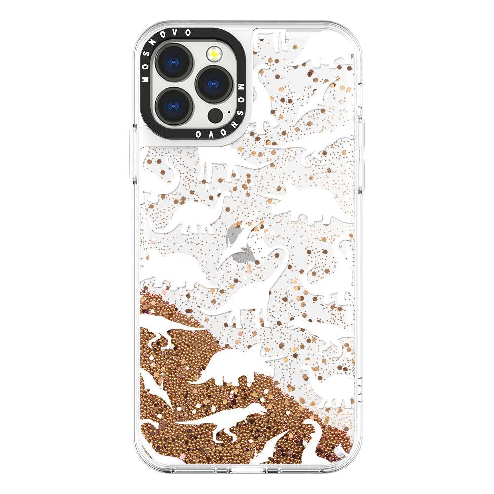 White Dinosaur Glitter Phone Case - iPhone 13 Pro Max Case