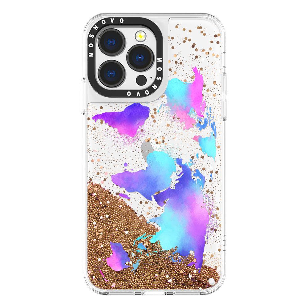 Colorful Map Glitter Phone Case - iPhone 13 Pro Case