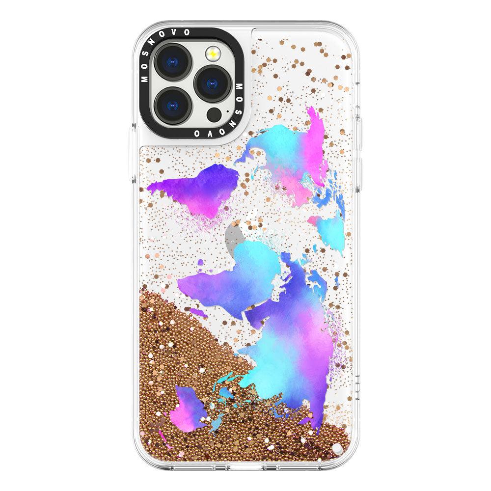 Colorful Map Glitter Phone Case - iPhone 13 Pro Max Case