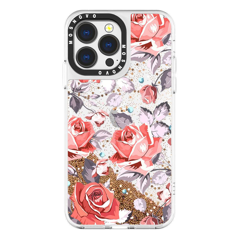 Retro Flower Roses Glitter Phone Case - iPhone 13 Pro Case