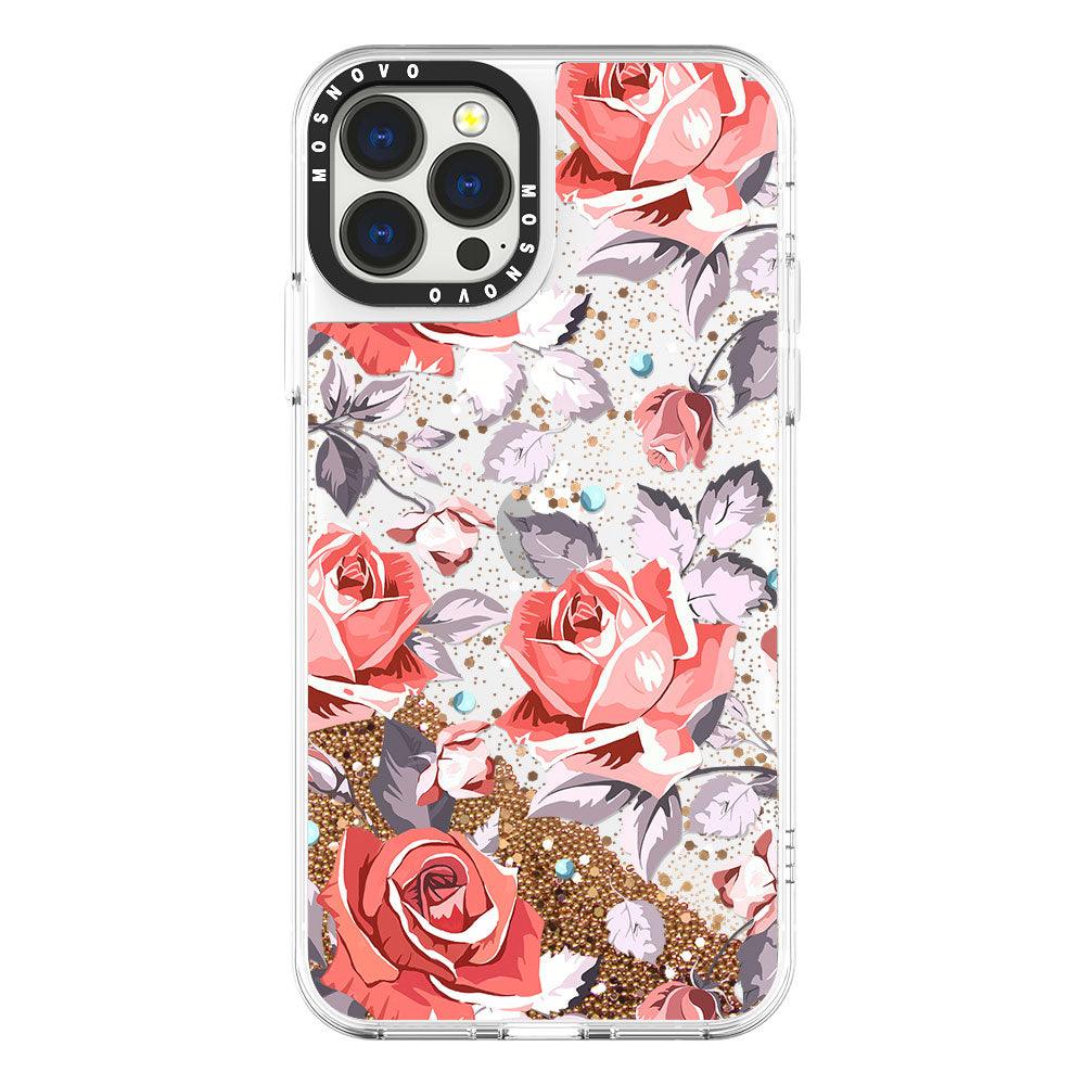 Retro Flower Roses Glitter Phone Case - iPhone 13 Pro Max Case