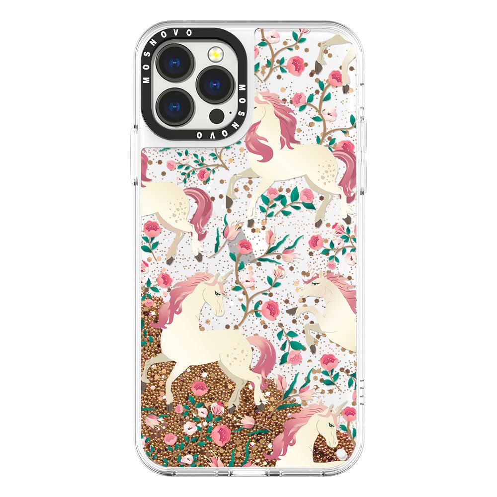 Unicorn with Floral Glitter Phone Case - iPhone 13 Pro Max Case