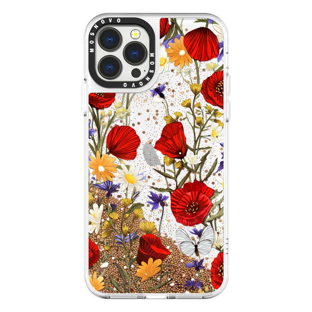 Poppy Floral Glitter Phone Case - iPhone 13 Pro Max Case