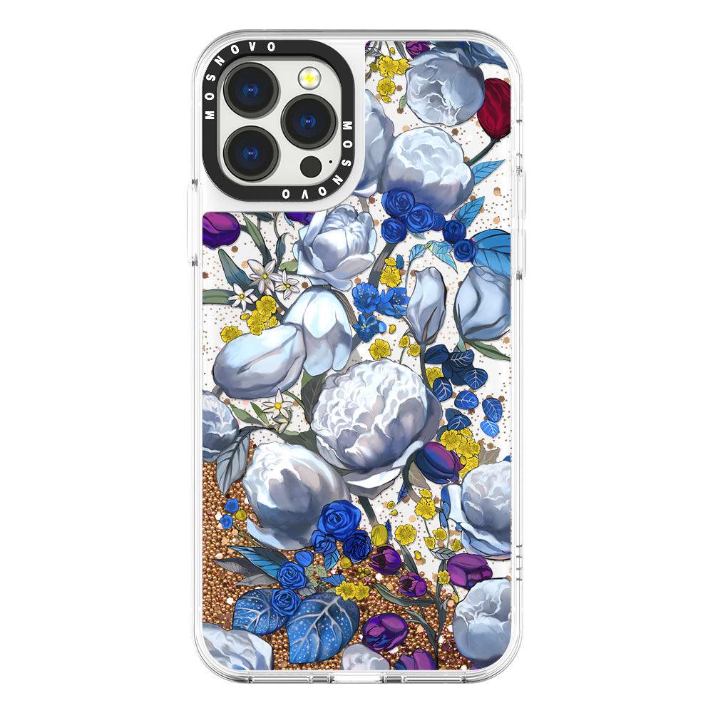 Purple Blue Floral Glitter Phone Case - iPhone 13 Pro Max Case