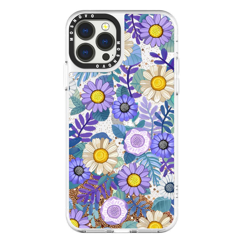 Purple Floral Glitter Phone Case - iPhone 13 Pro Max Case