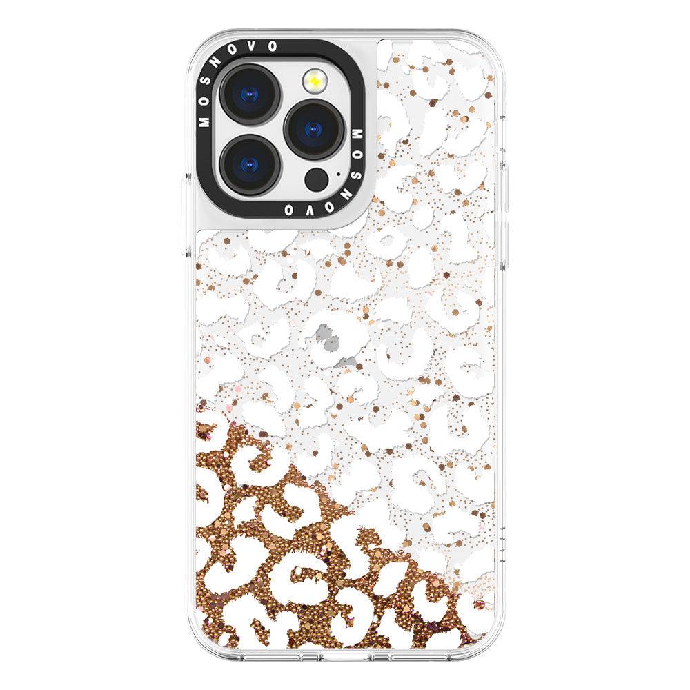 White Leopard Glitter Phone Case - iPhone 13 Pro Case