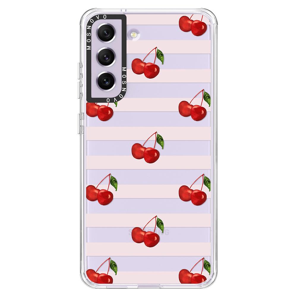 Pink Stripes Cherry Phone Case - Samsung Galaxy S21 FE Case