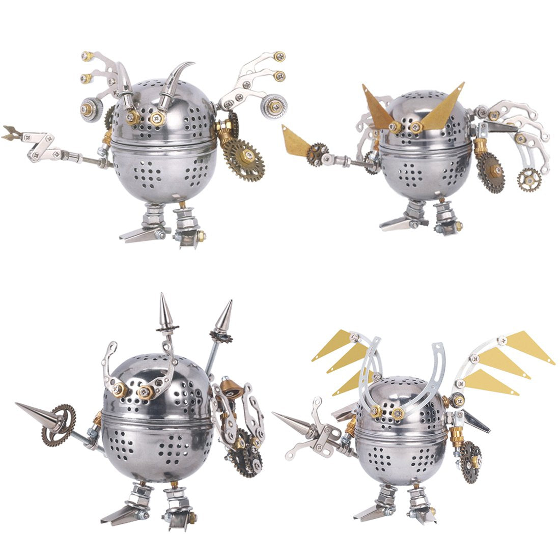 4pcs Set 3D Assembly Mini Mecha Soldier Figure DIY Metal Mechanical Puzzle Model Kit Toys