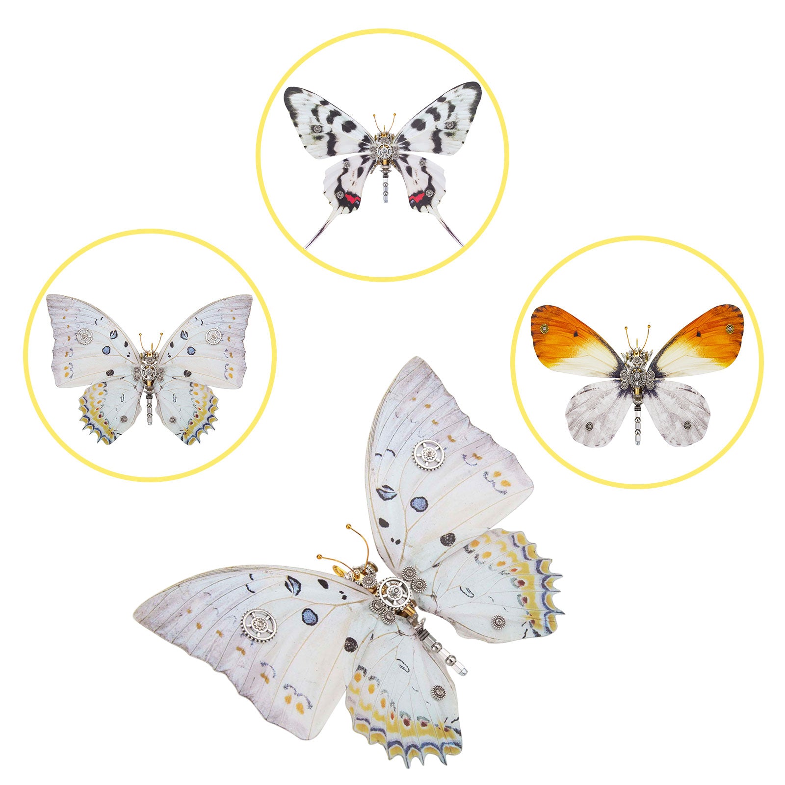 200PCS+Steampunk Metal Assembly Butterfly Sericinus Montelus Grey, Polyura Delphis Concha & Hebomoia Glaucippe