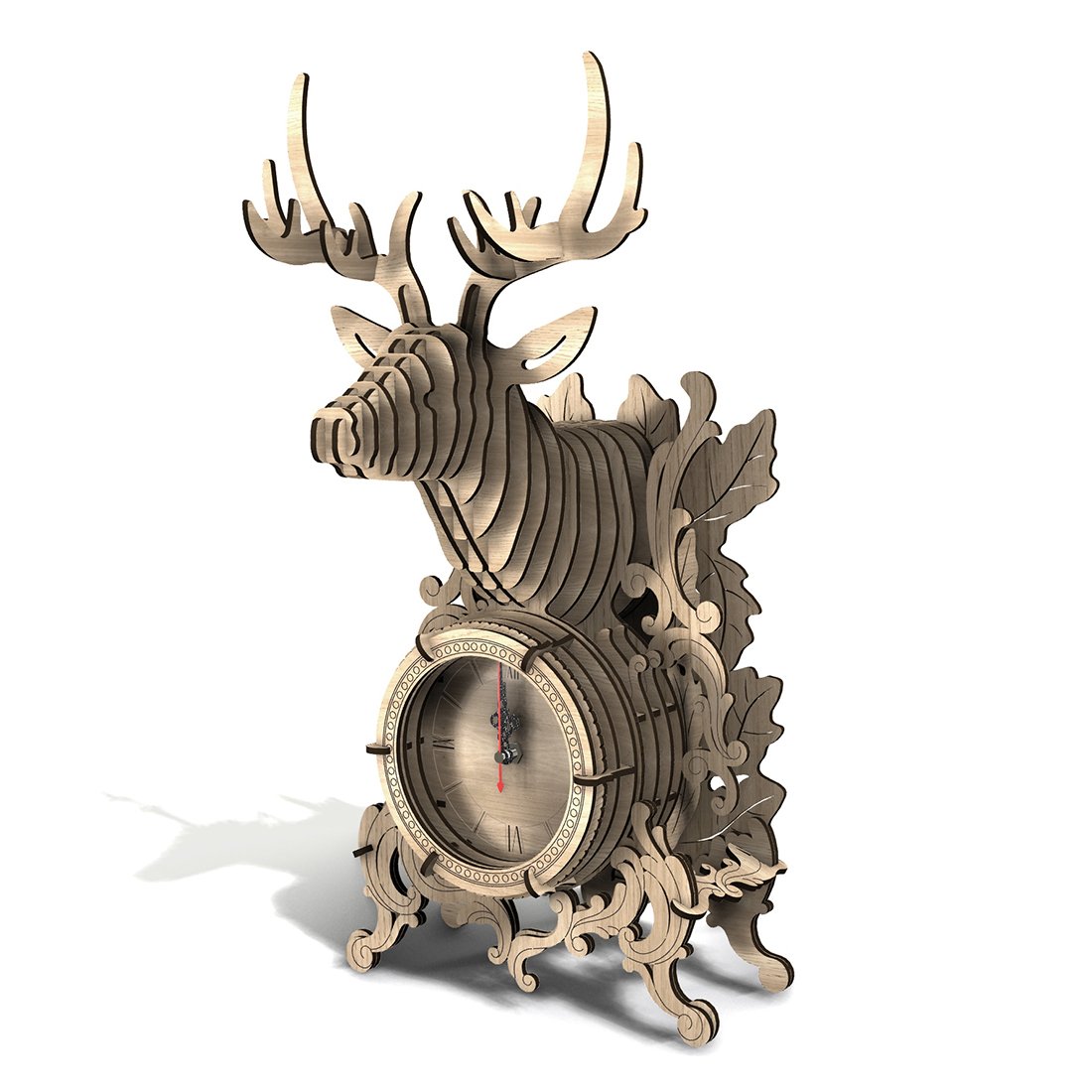 54Pcs DIY Wooden 3D Deer Shape Assembly Clock Puzzle Model Kit Table Clock