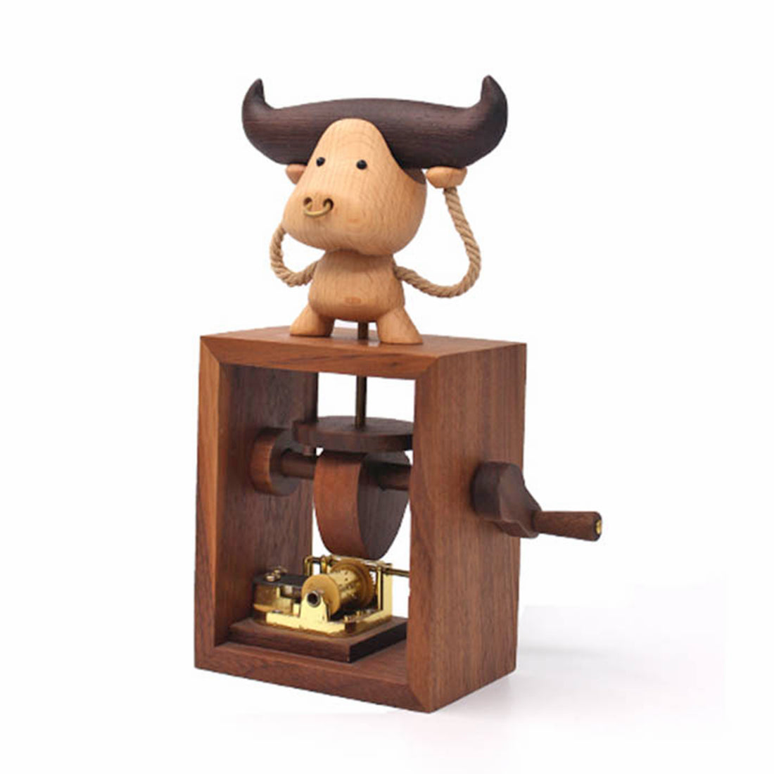 Automata Animal Bull Cows Musical Box Creative Wooden Hand Cranked Music Box