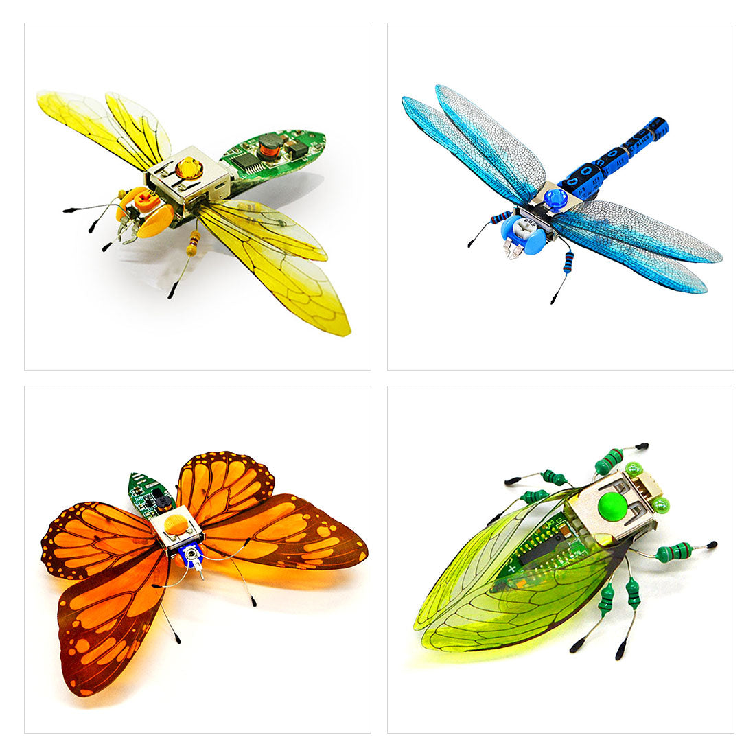 DIY Insect Kit Electronic Dragonfly Butterfly Cicada Vespa Handmade Model with LED Lights