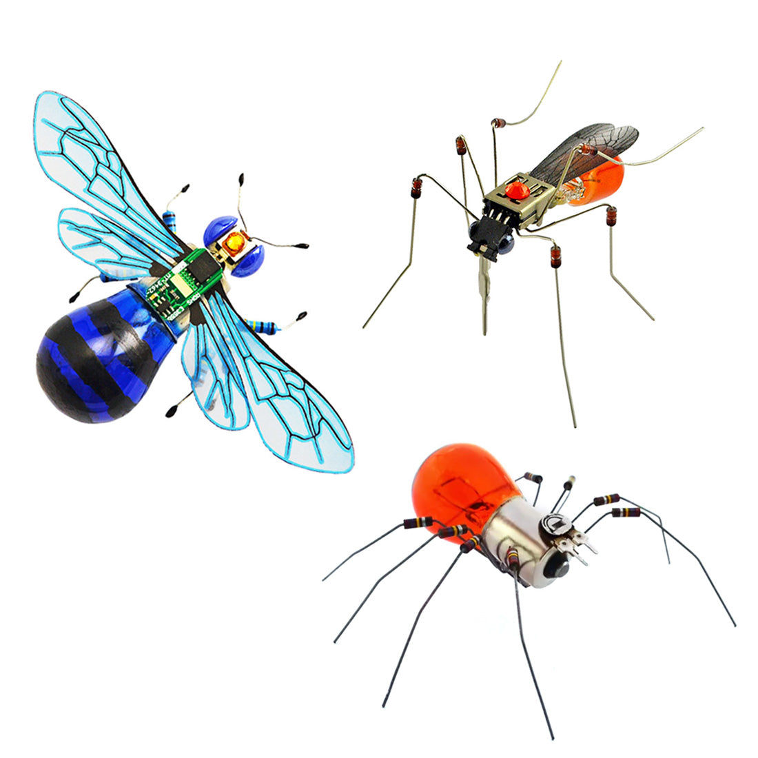 DIY Insect Toys Set Bee Spider Mosquito Electronic Handmade Model Kits with Light