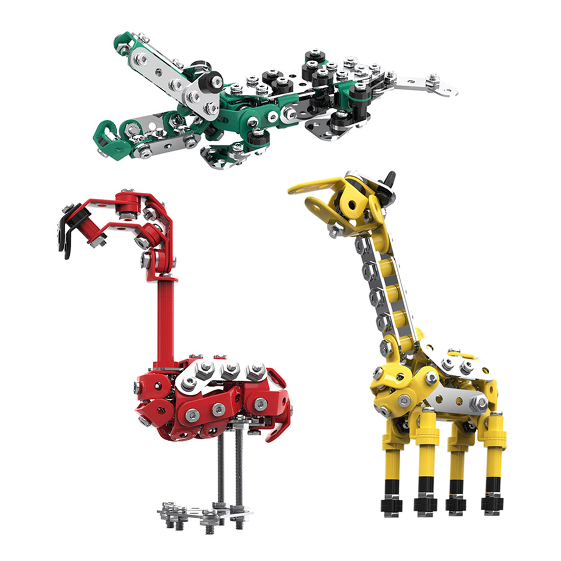 3Pcs/ Set DIY Metal Flamingo Giraffe Crocodile Toy Animal Model Set