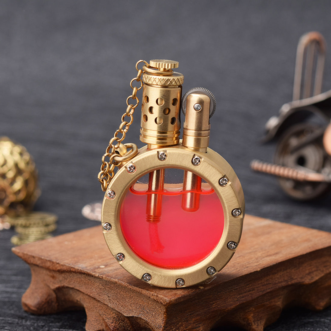 Handmade Vintage Kerosene Lighter Round Shape Transparent Oil Tank