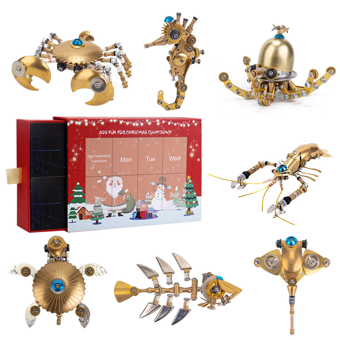 Christmas Advent Calendar With 7 Small Steampunk Deep Sea Animal Model Kits