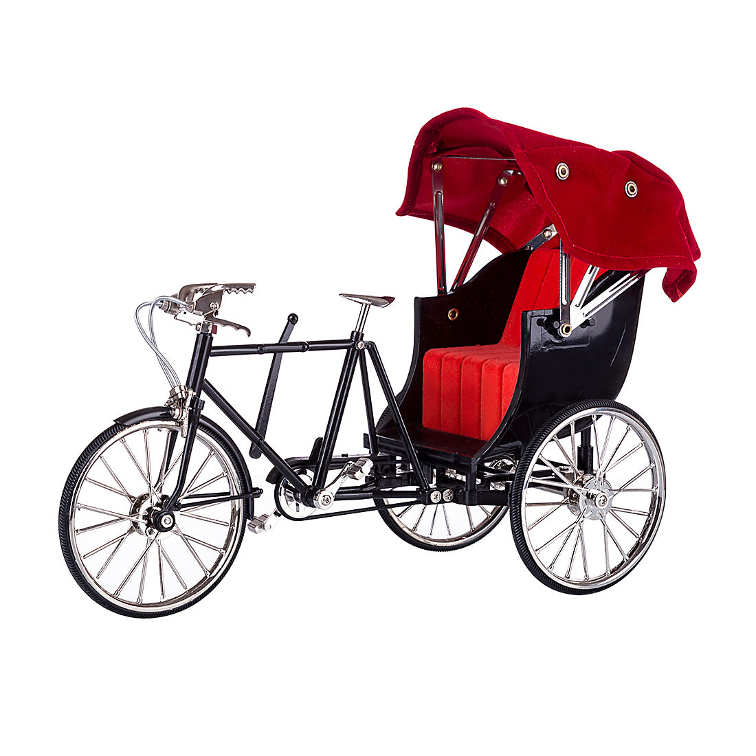 Metal DIY Bicycle Simulated Retro Rickshaw Bike Model - FS-0060 Black + Red