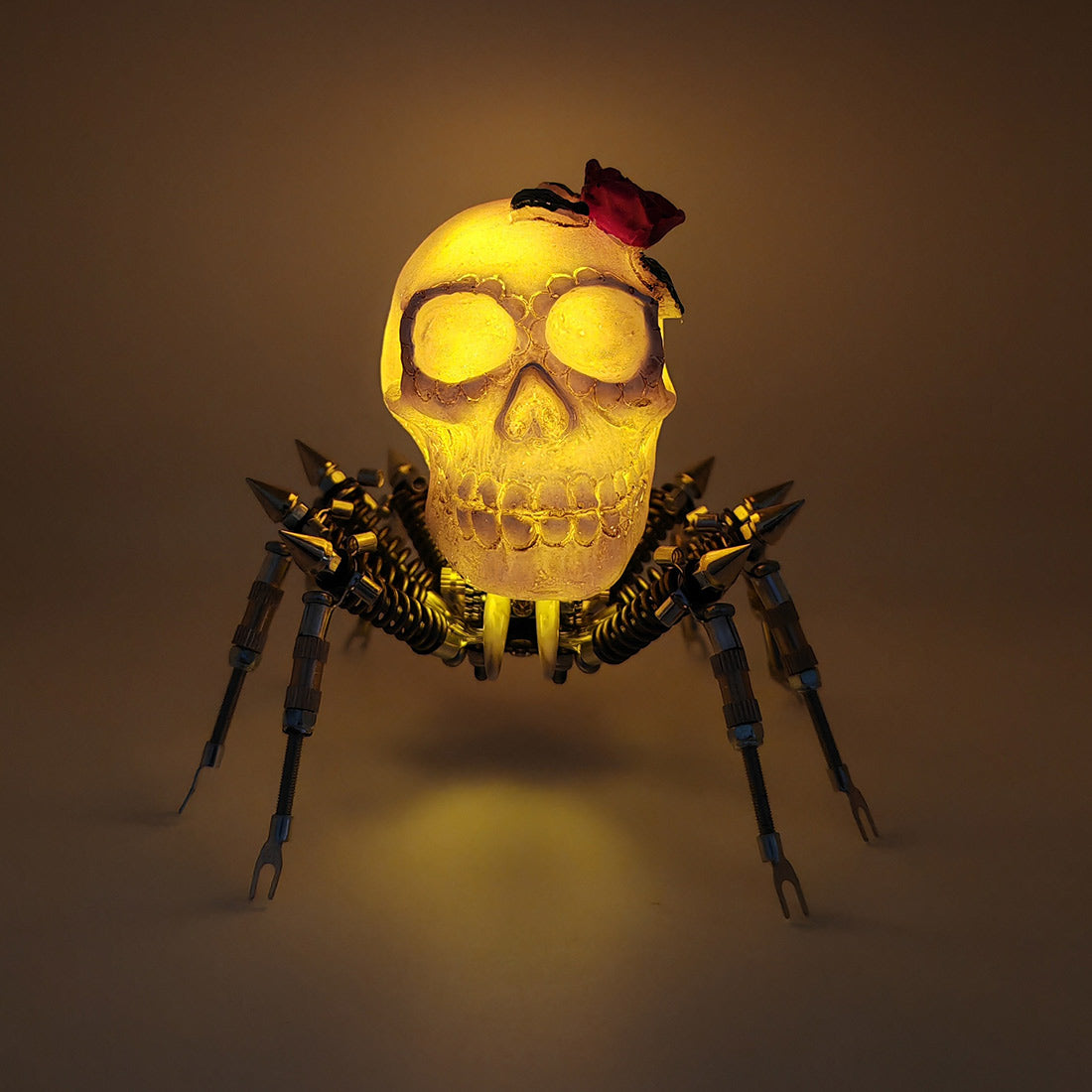 Gothic Spider Skull Lights with Red Rose 3D Metal Puzzle Kits Spooky Halloween Gift