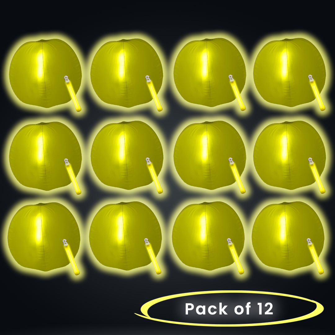 12 Inch Glow in The Dark Yellow Beach Balls - Pack of 12