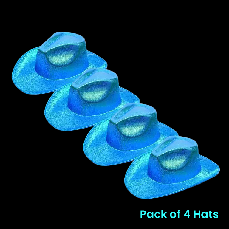 Neon Sparkly Iridescent Glitter Space Blue Cowboy Hats - Pack of 4