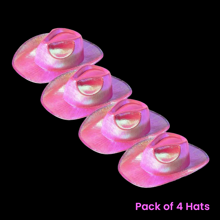 Neon Sparkly Iridescent Glitter Space Pink Cowboy Hats - Pack of 4