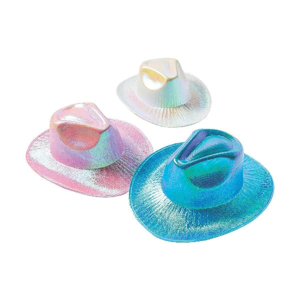 Neon Metallic Holographic Iridescent Cowboy Hats - Assorted Pack of 12